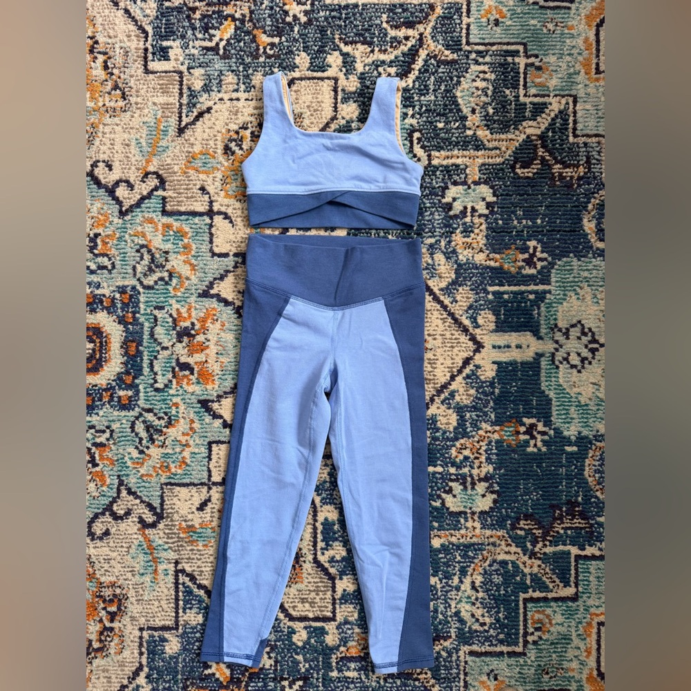Old Navy Active Blue Colorblock Girls Leggings Set 6-7